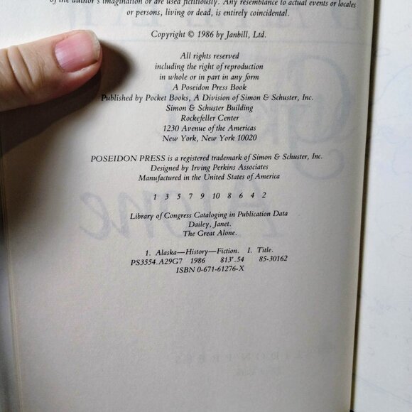 1st Print Janet Great Alone A Novel 1st Ed Hardcover Book 1986 - Picture 6 of 6